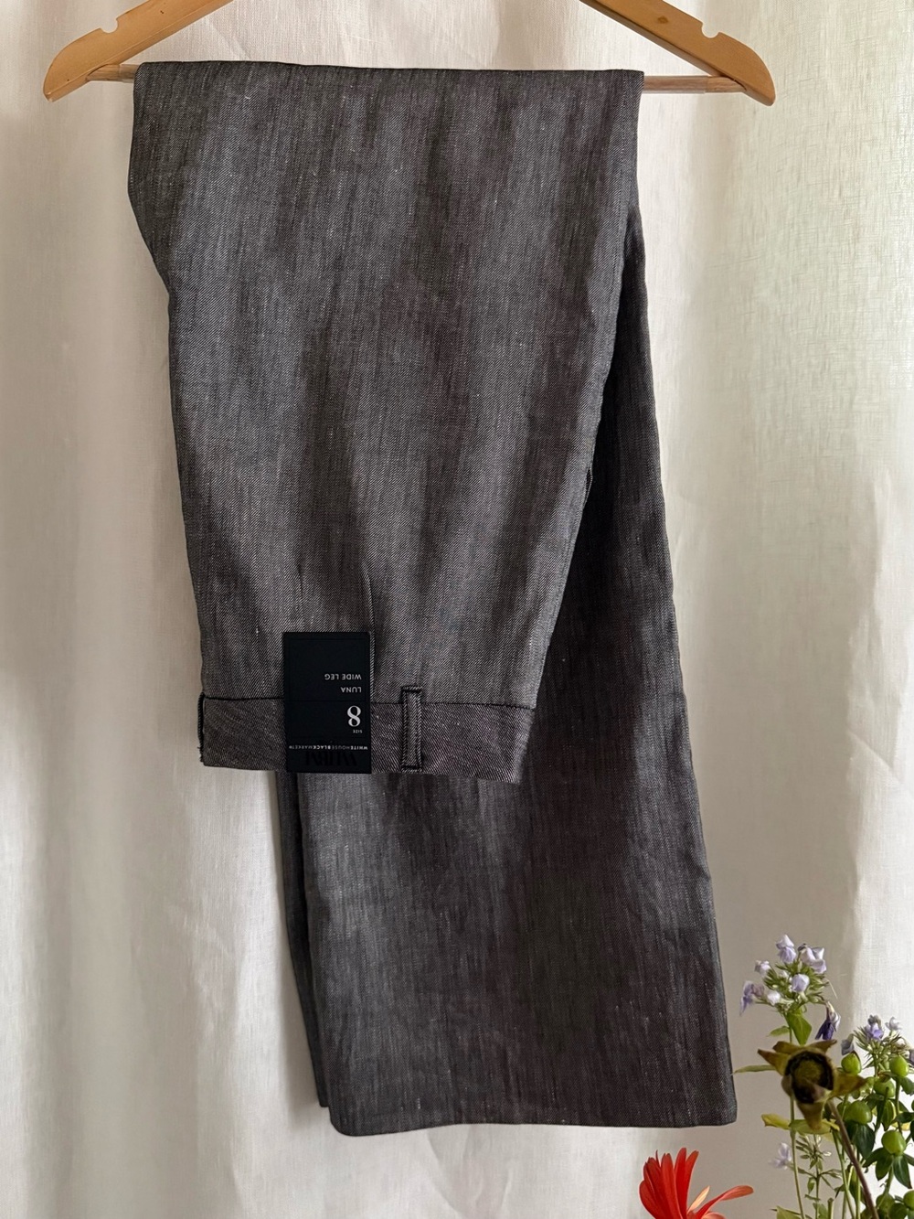 NWT WHBM Luna Wide Leg Linen Blend Pants Trousers 8 R Midnight Gray Black